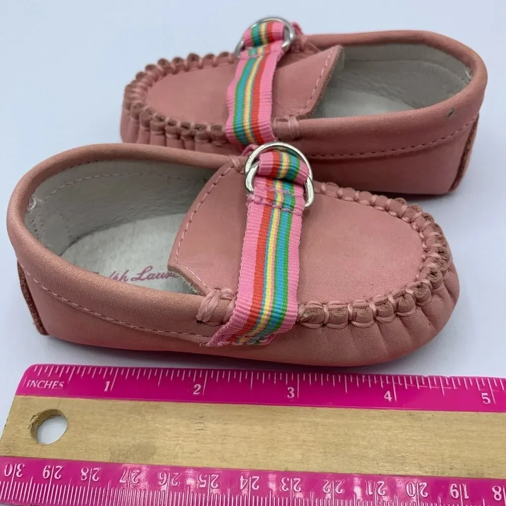 Ralph Lauren pink suede infant toddler moccasins size 3